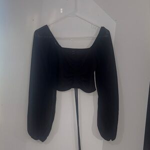 Elegant Black, Sheer Sleeves, Women's Crop Top